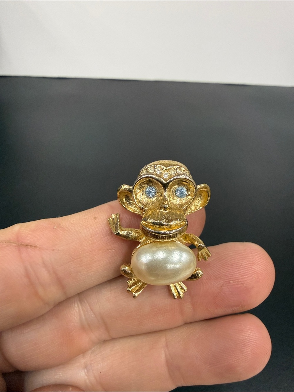 Gold-Tone Pearl Monkey Pin Brooch - Gold